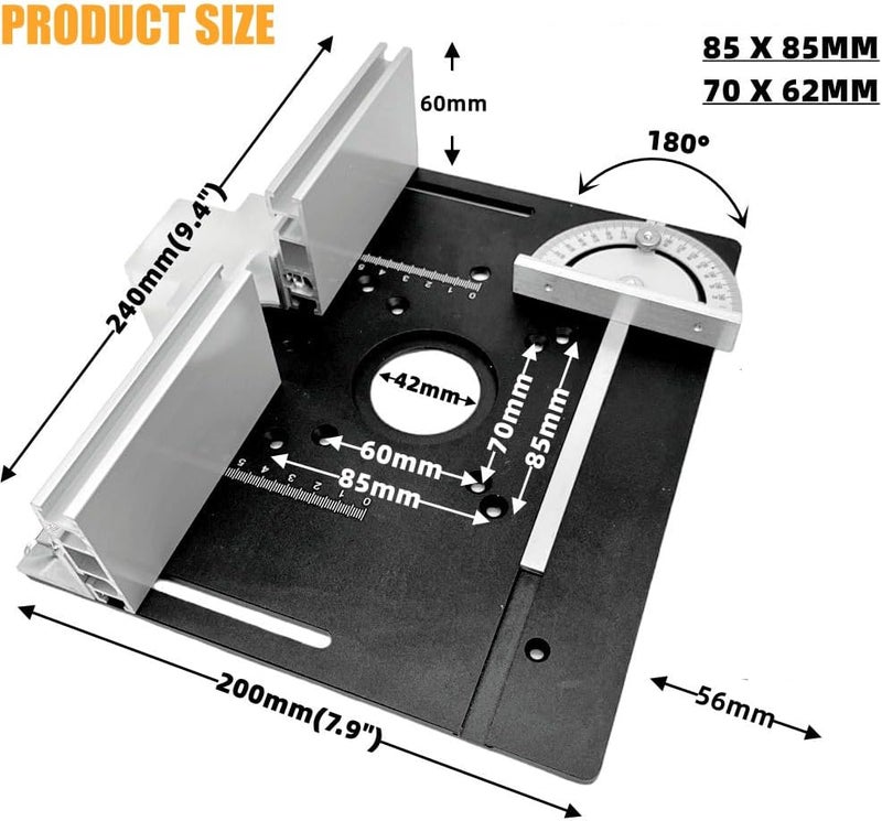 JCFANTS Store Router Table Insert Plate, Woodworking Benches Router Flip Plate, Aluminium Router Table for 65mm Diameter Motors Woodworking Router Table Workbench Trimmer Engraving Machine (Black) - Image 3
